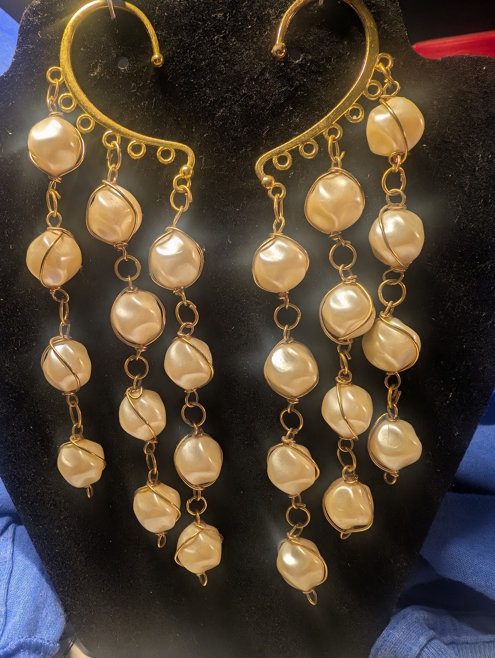 Gold and Pearl-Effect Dangle Earrings - Women Jewelry